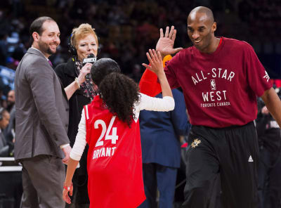 Kobe Bean Bryant Is Throwing Basketball Wearing Blue Sports Dress