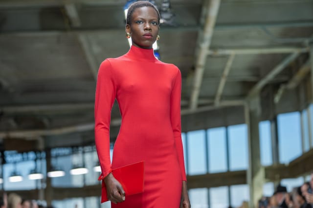 carolina herrera red dress runway Pleated silk-faille mini dress - red