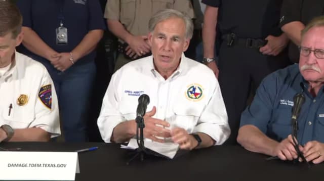 May 6, 2024: Texas Governor Greg Abbott briefs flood-ravaged residents on the scope of damage and recovery efforts after touring Conroe and other SE Texas areas.