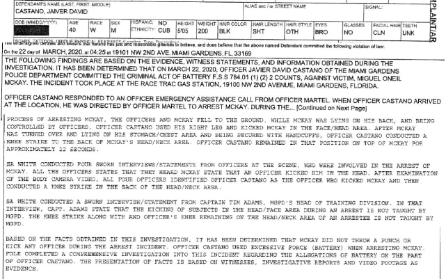 Jaiver Castano, a former Miami Gardens Police Department officer, surrendered to FDLE on Wednesday.