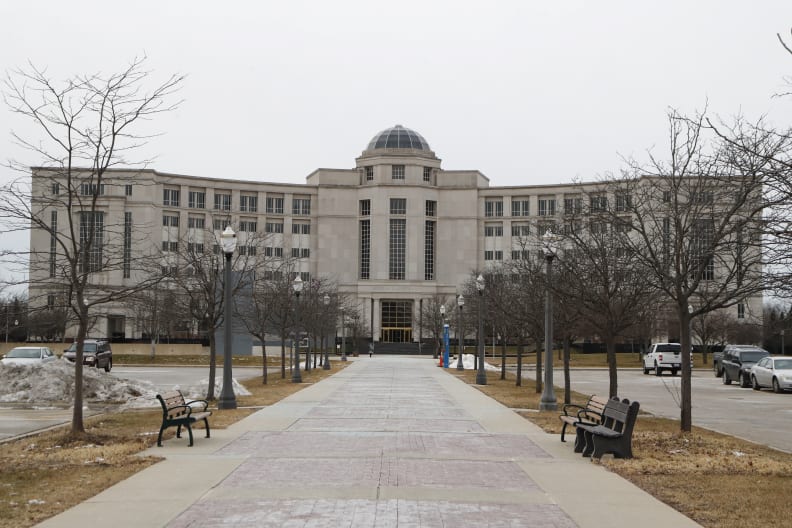 FILE - In this Friday, Jan. 17, 2020, file photo, The Michigan Supreme Court's Hall of Justice is seen in Lansing, Mich. SANTA FE, N.M. _ Court majorities are at stake beyond Washington, D.C., as voters chose justices for state supreme courts that have been thrust into politicized clashes over voter access and the emergency powers of governors fighting the coronavirus outbreak. Michigan Gov. Gretchen Whitmer, a Democrat, wants to flip control of the states Republican-majority high court. (AP Photo/Carlos Osorio, File)