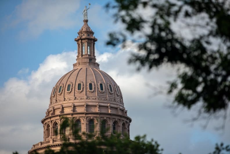 The sun sets on the state Capitol in Austin, on May 27, 2021.