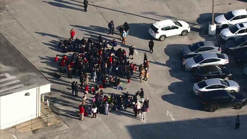 Aerial images of Harmony School of Science after a possible bomb threat prompted evacuations.