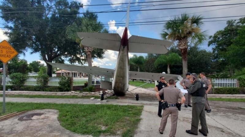 In a release, the Florida Highway Patrol said the plane’s wings struck two palm trees during the landing, and the front of the plane caused minor damage to the driveway wall of a nearby home.