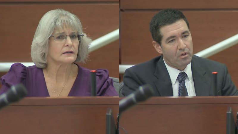 Los psiquiatras Dr. Laurie Karpf, izquierda, y Dr. Brett Negin, derecha, testifican sobre el tratamiento de Nikolas Cruz como menor el miércoles en la corte del condado de Broward.