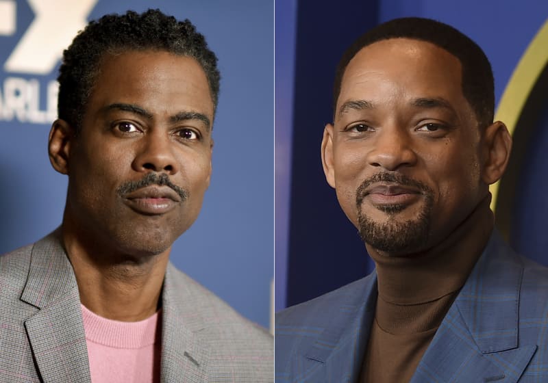 FILE - In this combo of file photos, Chris Rock, left, appears at the the FX portion of the Television Critics Association Winter press tour in Pasadena, Calif., on Jan. 9, 2020; and Will Smith appears at the 94th Academy Awards nominees luncheon in Los Angeles on March 7, 2022. Smith has again apologized to Chris Rock for slapping him during the Oscar telecast in a new video, saying that his behavior was unacceptable and revealing that he reached out to the comedian to discuss the incident but was told Rock wasn't ready. (AP Photo/File)
