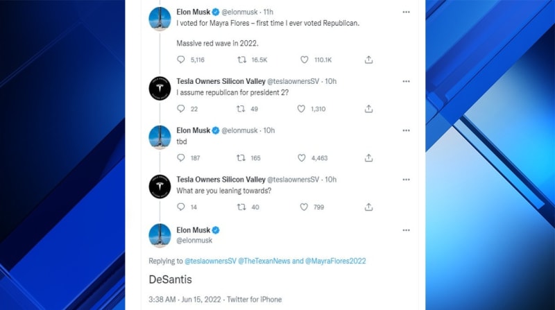 El gobernador Ron DeSantis reaccionó a un tuit de Elon Musk diciendo que se inclina por votar por DeSantis si el gobernador de Florida se postula para presidente en 2024.