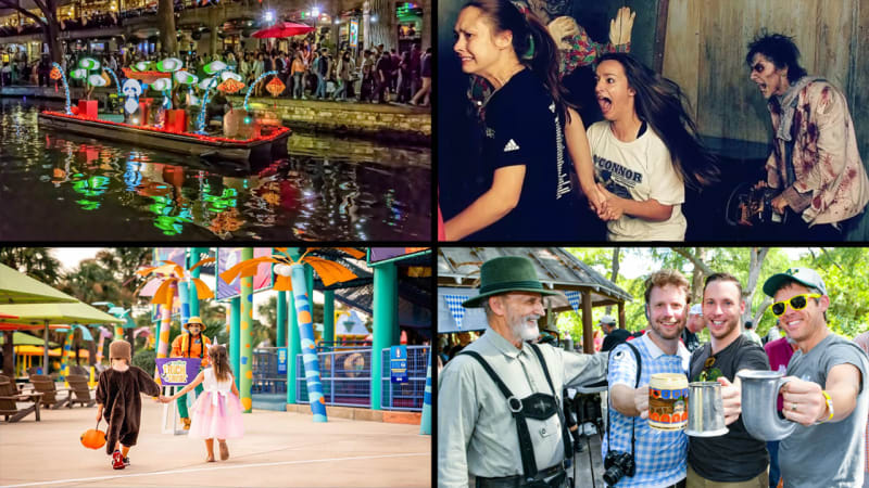 Top Left: Festival of Lights, Top Right: 13th Floor, Bottom Left: SeaWorld San Antonio, Bottom Right: Parktoberfest