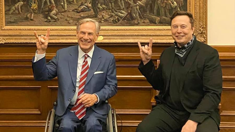 Texas Gov. Greg Abbott and Tesla CEO Elon Musk