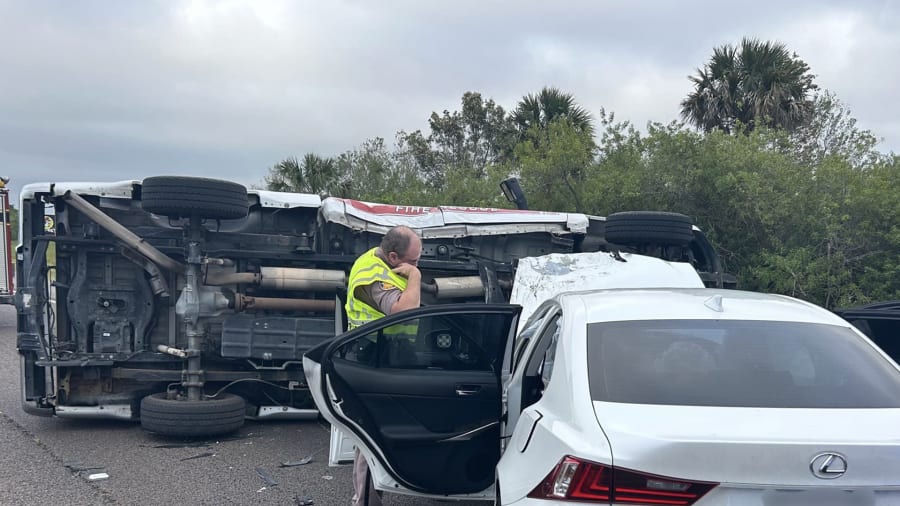 A Brevard County district fire chief is expected to be OK after the vehicle they were in was struck while crews were working a crash scene in Interstate 95.