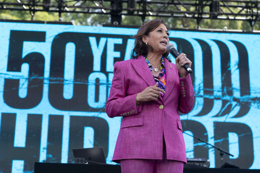 Vice President Kamala Harris speaks at a 50th anniversary celebration of hip-hop at the Vice President's residence, Saturday, Sept. 9, 2023, in Washington. (AP Photo/Manuel Balce Ceneta)