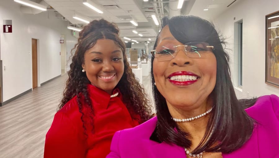 TSU Professor Serbino Sandifer-Walker and multi-media student journalist Zoria Goodley