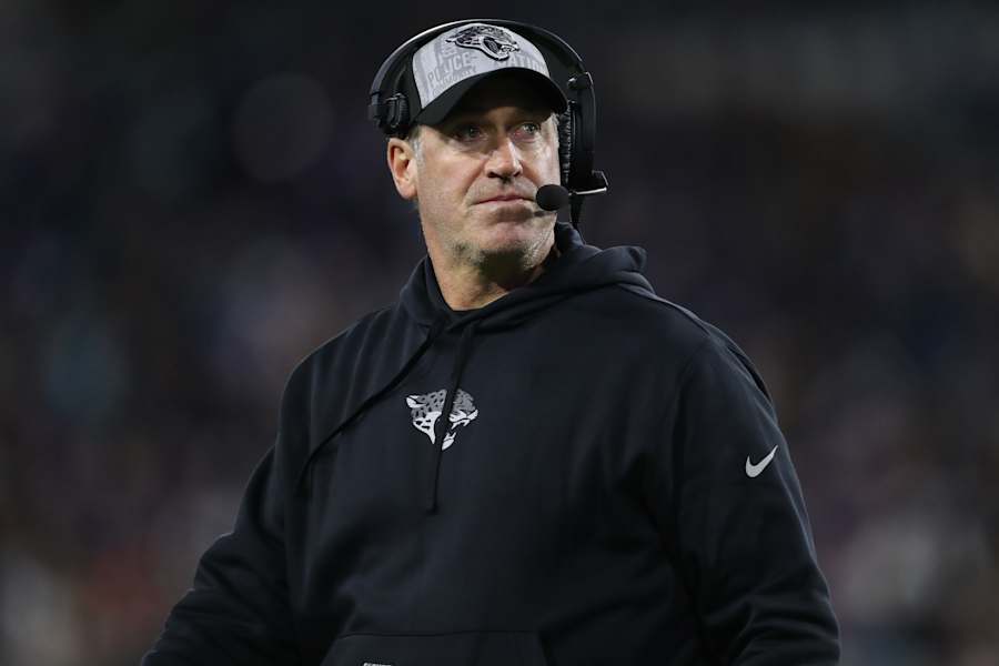 Head coach Doug Pederson of the Jacksonville Jaguars looks on during the second quarter against the Baltimore Ravens at EverBank Stadium on December 17, 2023 in Jacksonville, Florida. (Photo by Courtney Culbreath/Getty Images)