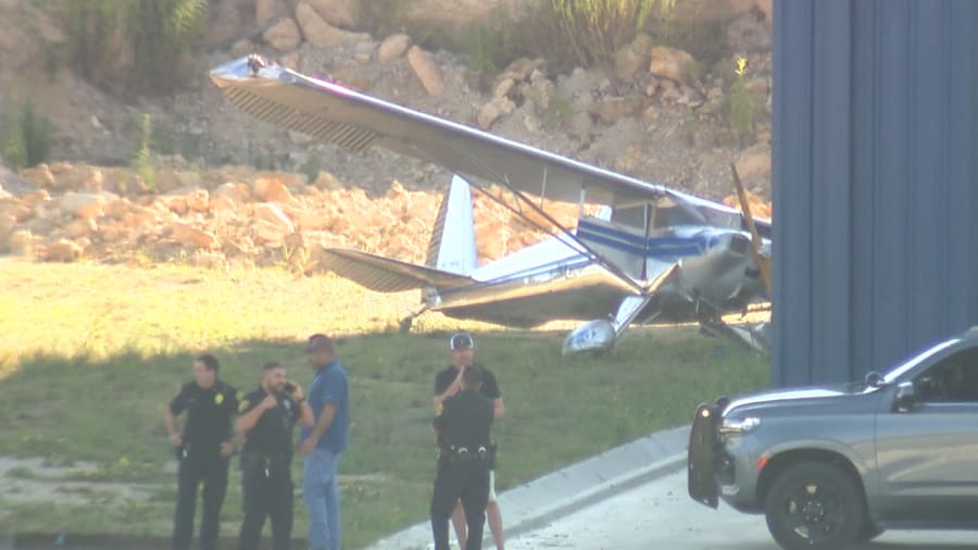 A pilot lost control of a plane as he was landing and crashed into a hangar at the Boerne Stage Airfield on Thursday, Sept. 28, 2023.