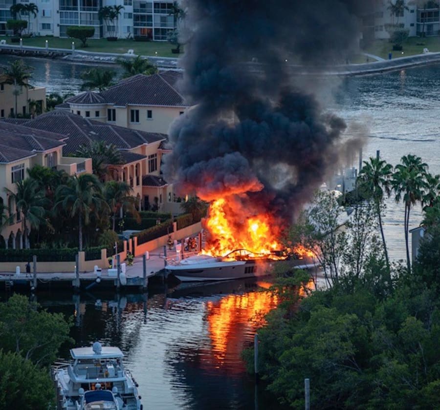 Los bomberos respondieron al incendio de un barco el viernes en Aventura. Foto de Sam Mehta Residente local