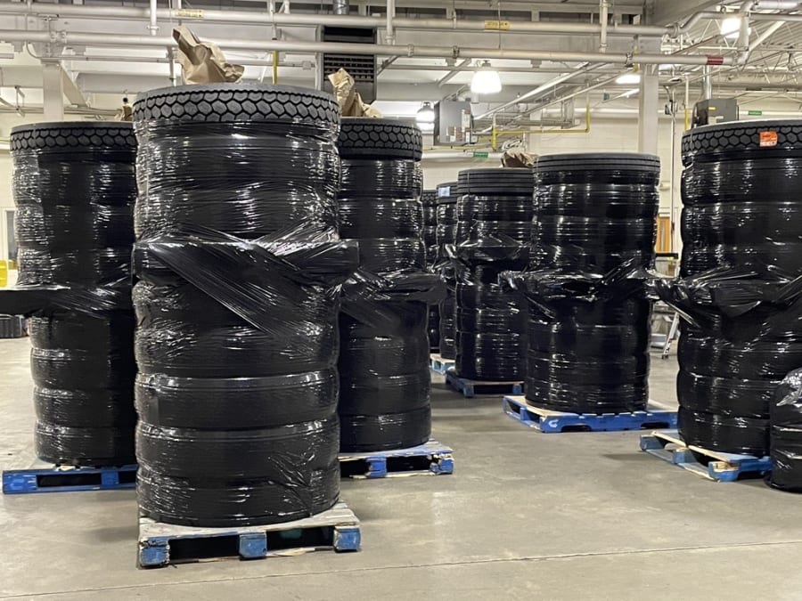 Tires confiscated at the border on April 20, 2023. Officials later found marijuana hidden in the lining.