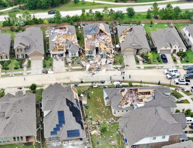 Several houses in Bridgeland (Cypress, TX) severely damaged by tornado during the storm.