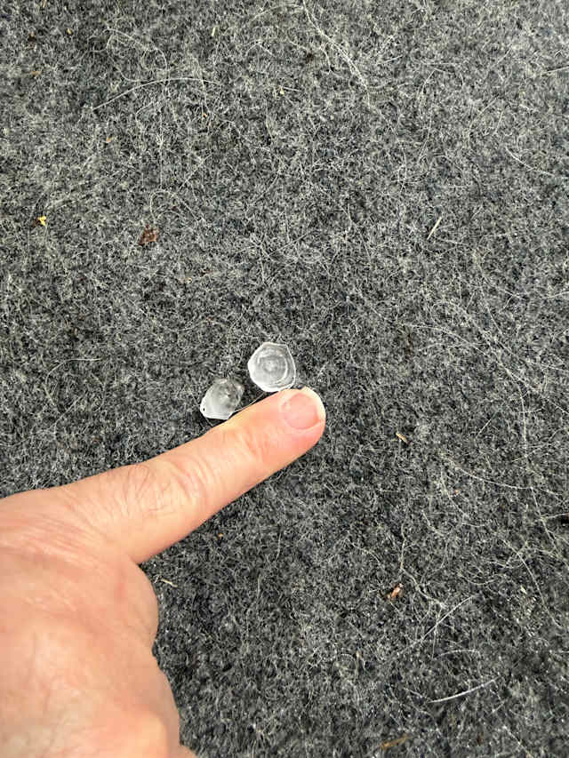 Small hail near Marion, about the size of my pinky nail. 