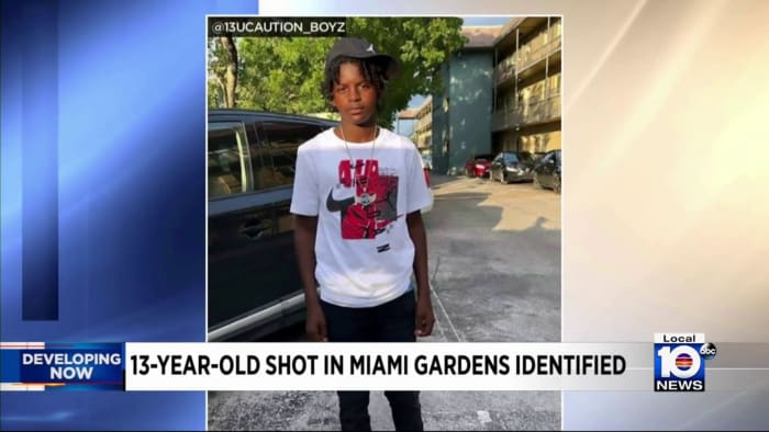 Relatives have identified a 13-year-old boy who was shot in the head in a Miami Gardens home