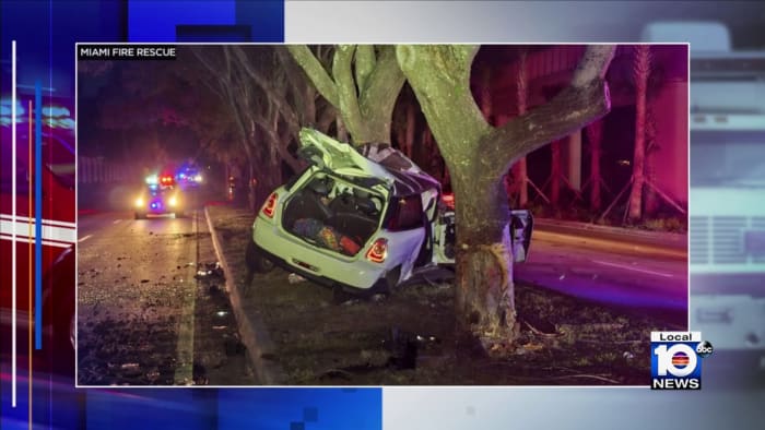 4 people hospitalized after Miami crash