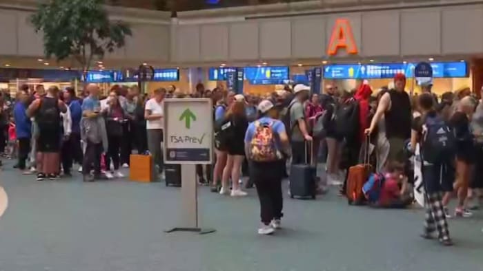 Officials say more than 100 flights have been canceled and hundreds more delayed at Oia Airport due to weather and “airspace restrictions.”