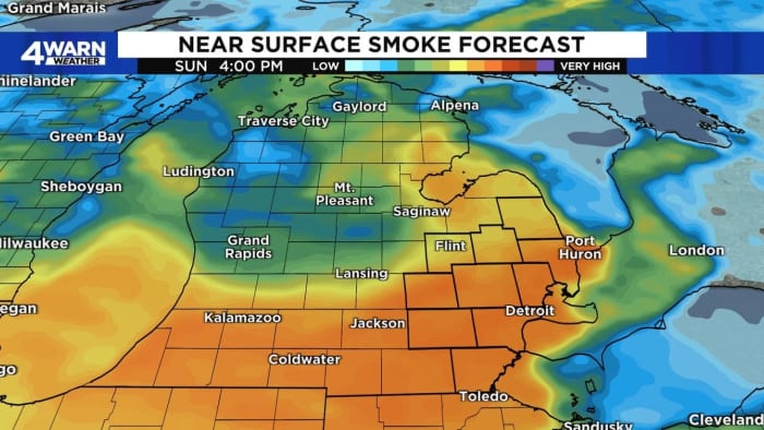 Wildfire smoke returns to Metro Detroit on Sunday, with more storm chances