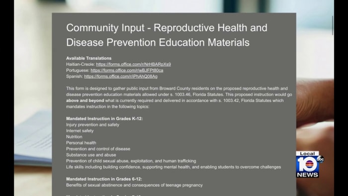 Broward Schools asking for parents input ahead of sex education classes