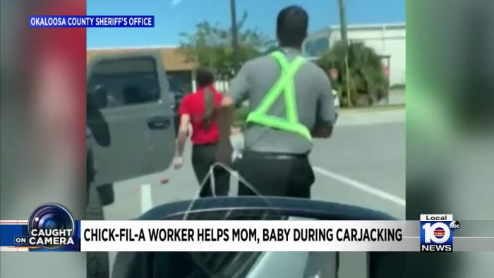 VIDEO: Fast food worker saves Florida woman, baby from carjacker