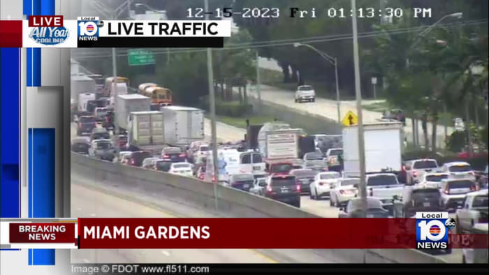 Downed powerlines block lanes on Palmetto Expressway in Miami Gardens