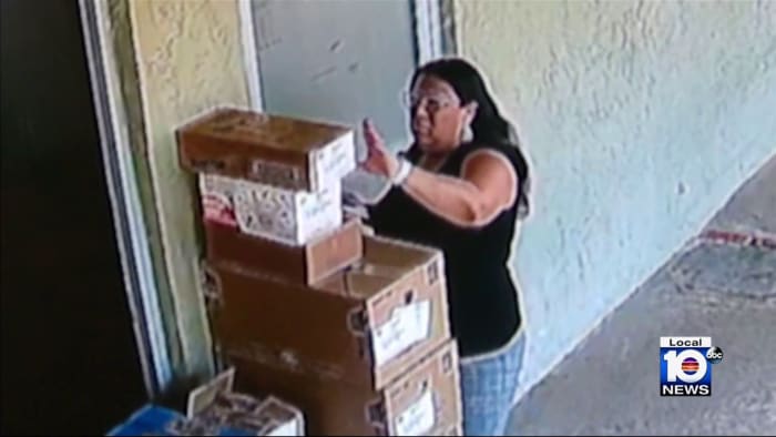 Surveillance footage captures woman stealing 22 boxes from local business in Plantation