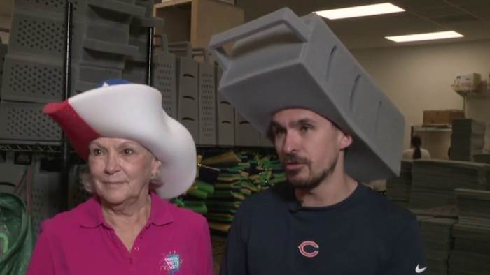 Houston mother and son go viral with cheese grater foam hats after cease-and-desist from the Green Bay Packers