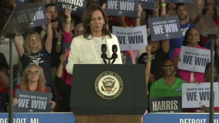 ‘When we fight, we win’: Kamala Harris holds largest rally of campaign at Detroit Metro Airport