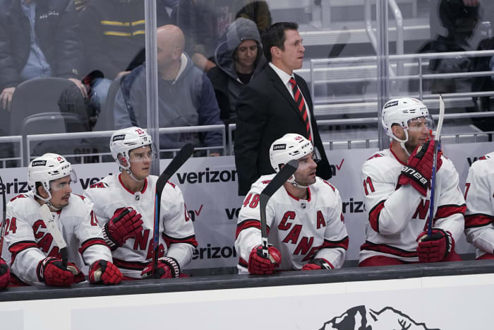 Canes' Aho, Oilers' Hyman each take a puck off the face