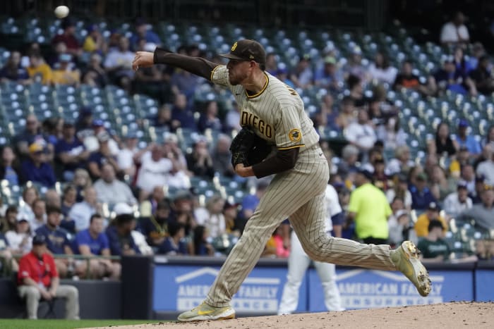 San Diego Padres center fielder Trent Grisham waits for the pitch