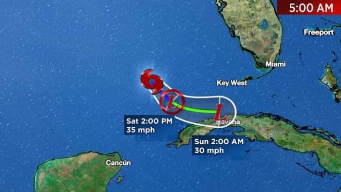 Arlene expected to weaken as it moves into Florida Straits Arlene expected to weaken as it moves into Florida Straits