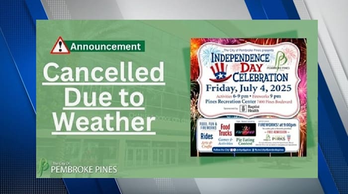 Folly Beach, Pembroke Pines Cancel July 4 Fireworks