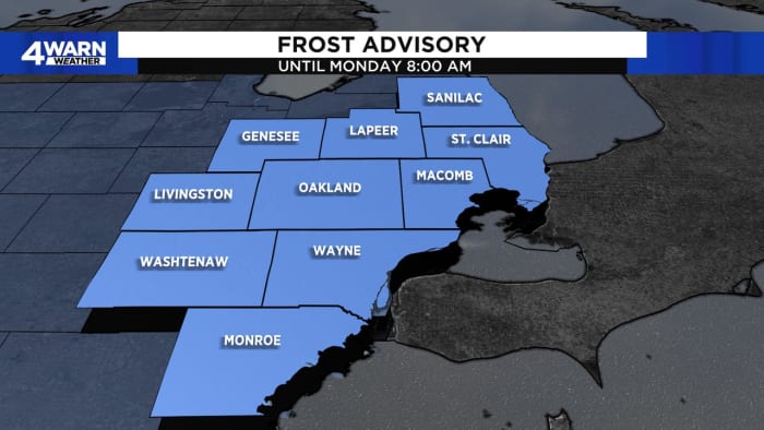 Frost advisory for SE Michigan ahead of warming trend in Metro Detroit