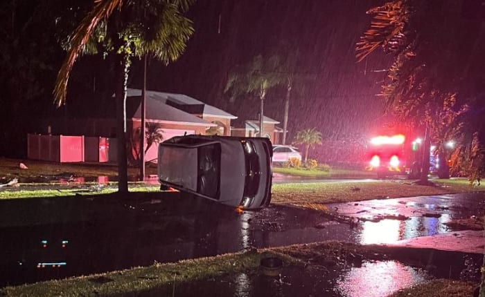 Possible tornado damages homes, flips car in Flagler County