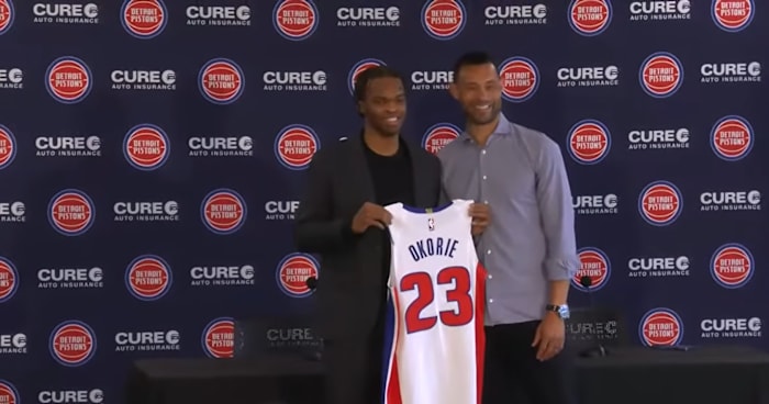 Detroit Pistons introduce first-round pick Ebuka Okorie after trading up 4 slots in 2026 NBA draft