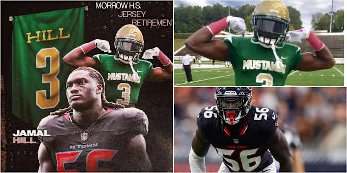 Texans linebacker Jamal Hill’s jersey retired Friday at Morrow High School in Georgia