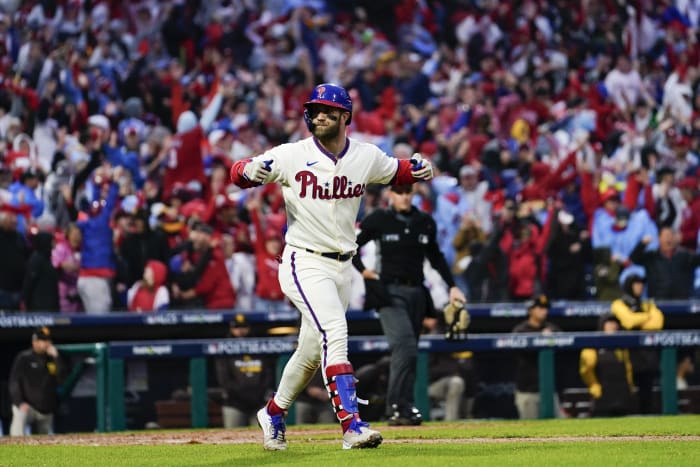 Spike This! Hoskins, Harper homer, Phils rout Braves in NLDS