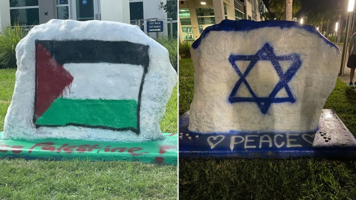 Palestine, Israel flags painted on spirit rock cause tension at Volusia college