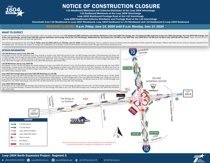 TRAFFIC ALERT: Portions of Interstate 10 will be closed at Loop 1604 this weekend - Vimarsana News