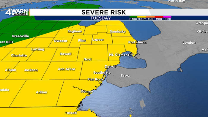 Severe storm threat returns Tuesday after damaging winds sweep across Metro Detroit