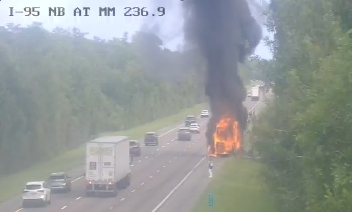 Charter bus fire along I-95 snarled traffic in Volusia County