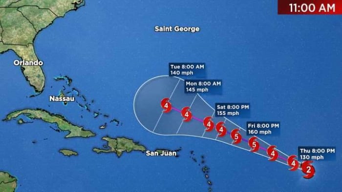 Lee now forecast to become monster Category 5 hurricane; Tropical Depression 14 forms