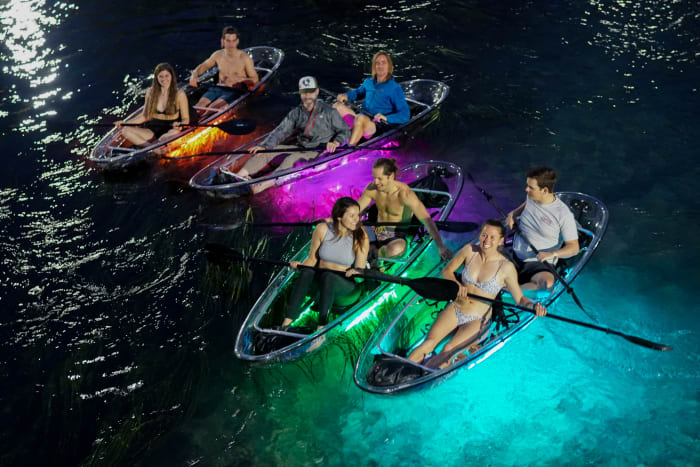 Glow-in-the-dark Texas river: Experience the magic of nighttime on the water in a crystal clear kayak