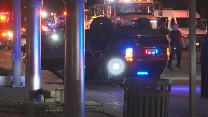 Downtown Houston collision overturns HPD K-9 unit en route to pursuit