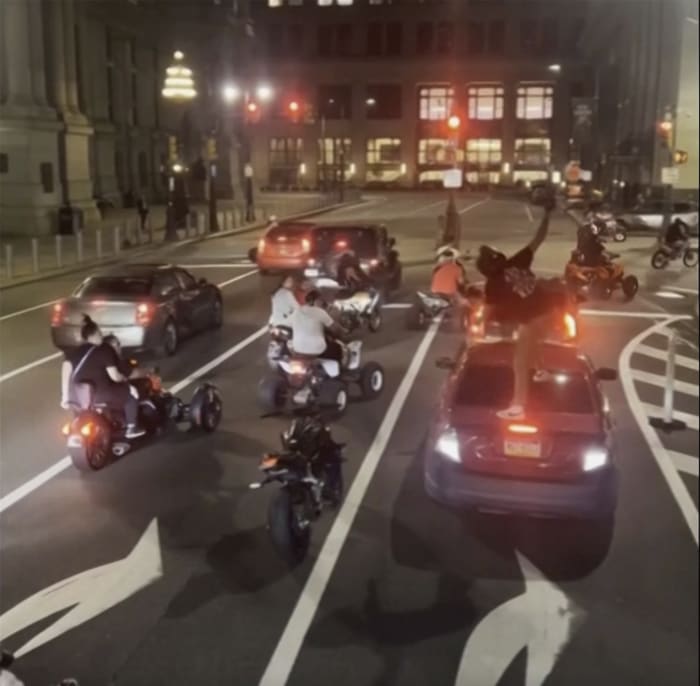 Suspect in helmeted motorcyclist's stomping of car window in Philadelphia is jailed on $2.5M bail