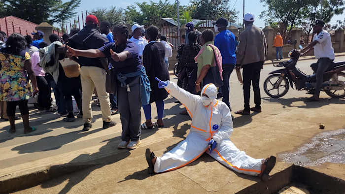 Image linked from the original feed: Dozens of health workers at epicenter of Congo’s Ebola outbreak protest lack of payment
